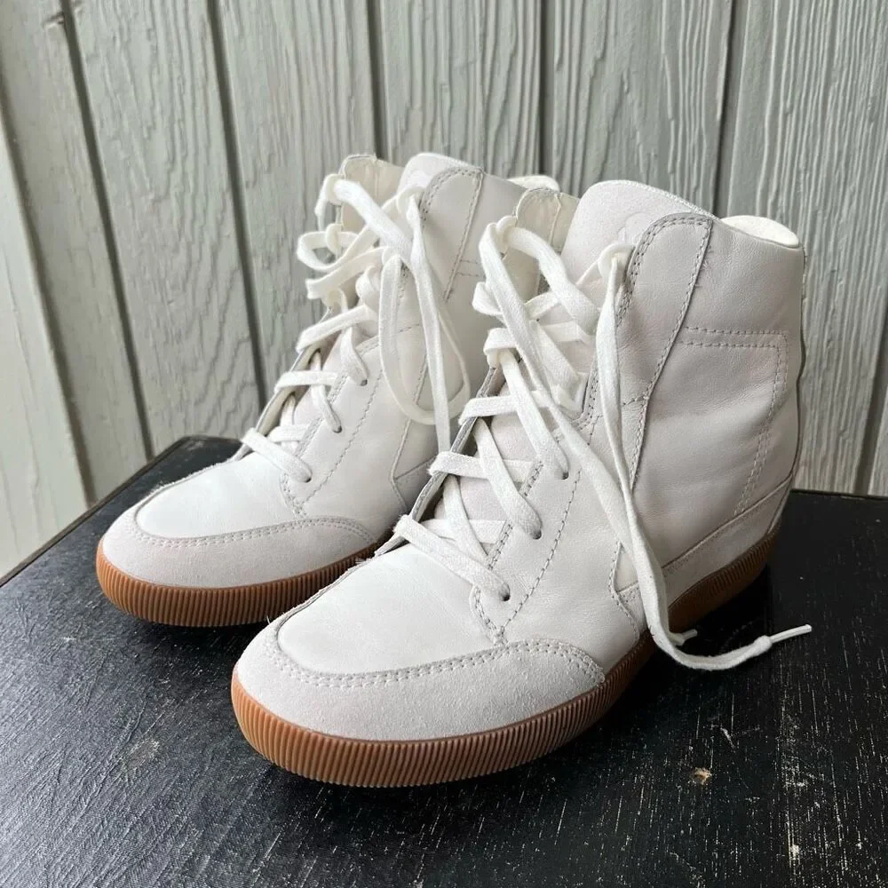 Sorel Out N About Wedge White Leather Sneaker Waterproof SZ 9